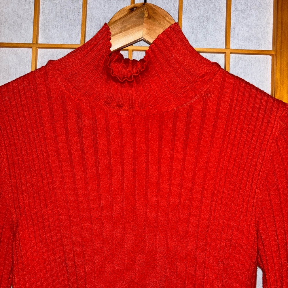 • UO cropped ribbed orange red turtleneck • - Picture 6 of 8